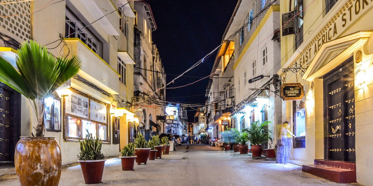 Empty town street at night